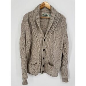 Aran Crafts Cardigan Mens XXL Wool Irish Cable Knit Donegal Tweed Fisherman
